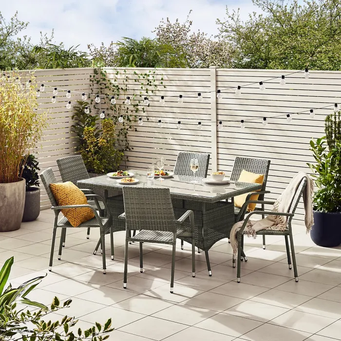 FurnitureboxUK Antigua Outdoor Rattan Dining Set - 6 Seat Grey Garden Dining Table & Outdoor Chairs For Patio & Deck- Free Cover