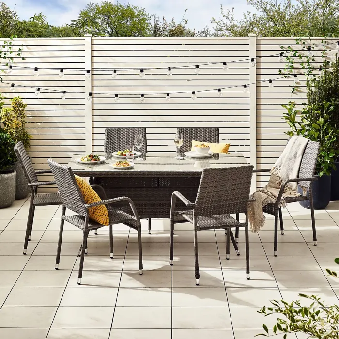 FurnitureboxUK Antigua Outdoor Rattan Dining Set - 6 Seat Grey Garden Dining Table & Outdoor Chairs For Patio & Deck- Free Cover
