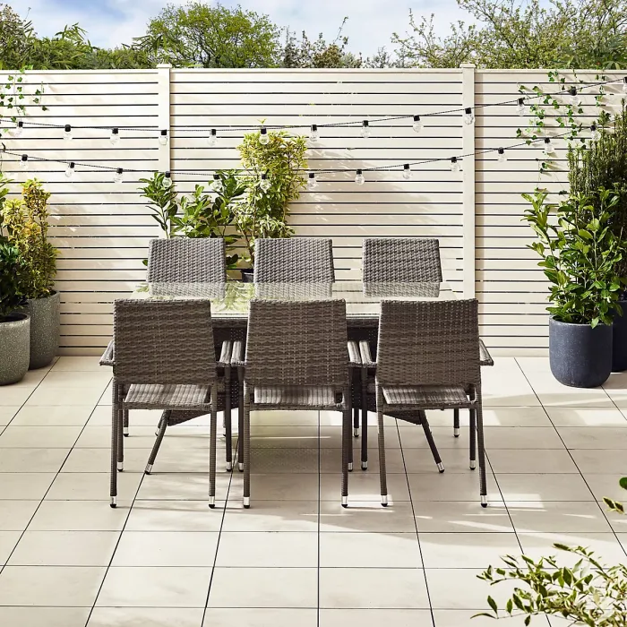 FurnitureboxUK Antigua Outdoor Rattan Dining Set - 6 Seat Grey Garden Dining Table & Outdoor Chairs For Patio & Deck- Free Cover