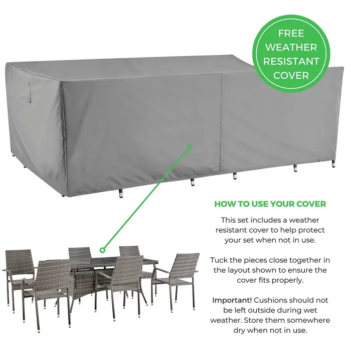 FurnitureboxUK Antigua Outdoor Rattan Dining Set - 6 Seat Grey Garden Dining Table & Outdoor Chairs For Patio & Deck- Free Cover