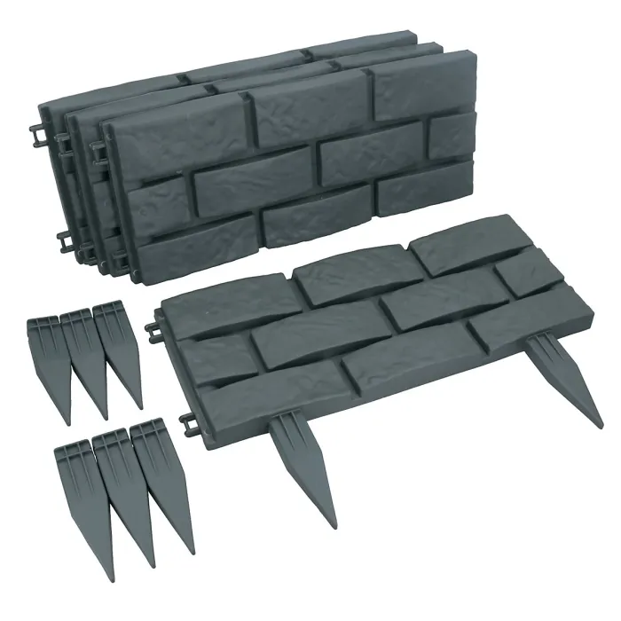 Grey Green Brick Effect Garden Lawn Edging Border Bordering ABS Plastic 1.76m