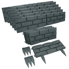 Grey Green Brick Effect Garden Lawn Edging Border Bordering ABS Plastic 7.04m