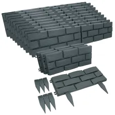 Grey Green Brick Effect Garden Lawn Edging Border Bordering ABS Plastic 10.56m