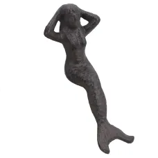 Small Mermaid Cast Iron Statue Figure Ornament Garden Water Pond Shelf Sitting