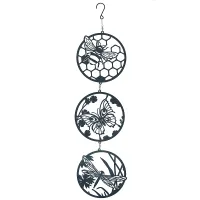Hanging Black Butterfly, Bee & Dragonfly Silhouette Trio Spinner Garden Decor