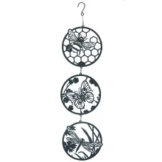 Hanging Black Butterfly, Bee & Dragonfly Silhouette Trio Spinner Garden Decor