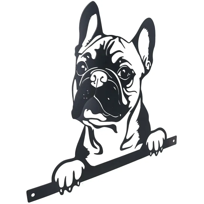 Black Metal Peeking Frenchie Silhouette with Fixing Plate Garden Ornament Gift
