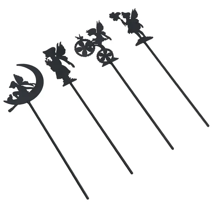 Small Black Fairy Pixie Silhouettes Set of 4 Stake Garden Lawn Yard Ornament