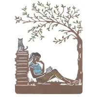 Girl Reading Wall Art Metal Silhouette Garden Home Fence Decoration House