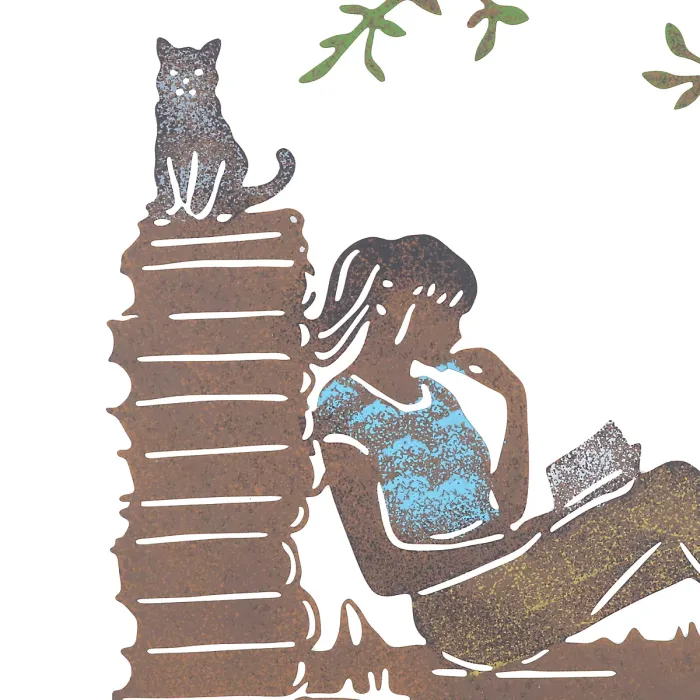 Girl Reading Wall Art Metal Silhouette Garden Home Fence Decoration House