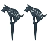 Keep Dog Off The Grass Warning Sign Plaque Stake Cast Iron Garden Lawn 2PK