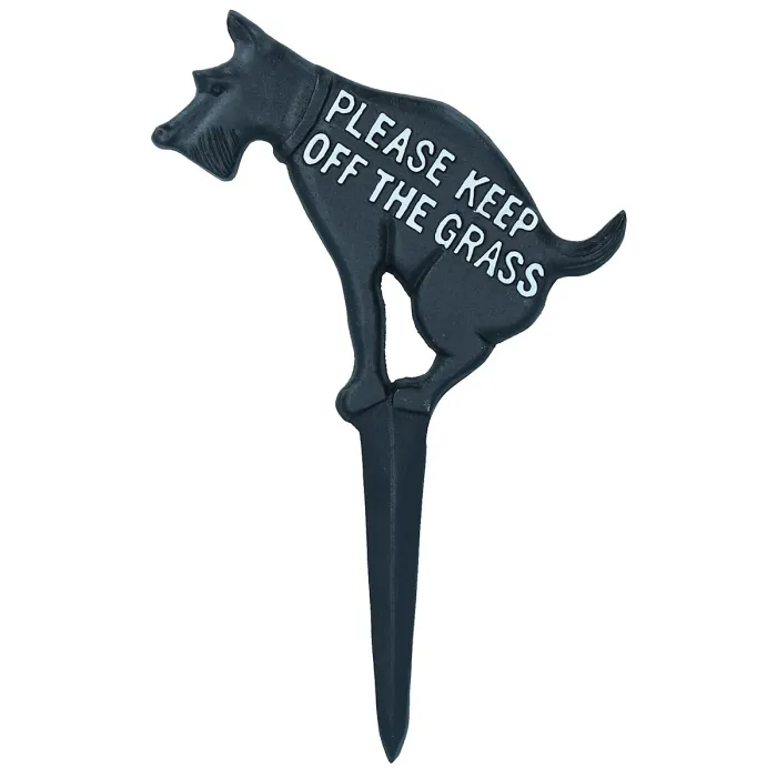 Keep Dog Off The Grass Warning Sign Plaque Stake Cast Iron Garden Lawn 4PK