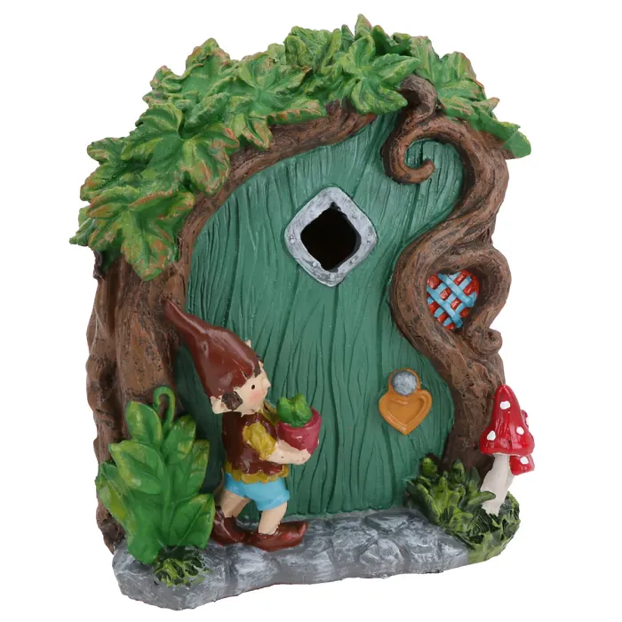 Solar Fairy Green Door House Statue Figurine Ornament Home Garden Yard