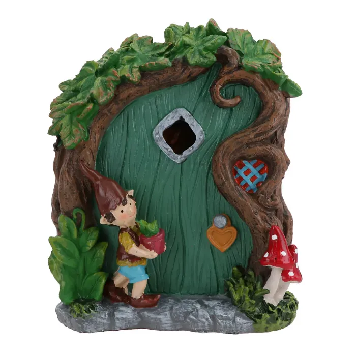 Solar Fairy Green Door House Statue Figurine Ornament Home Garden Yard