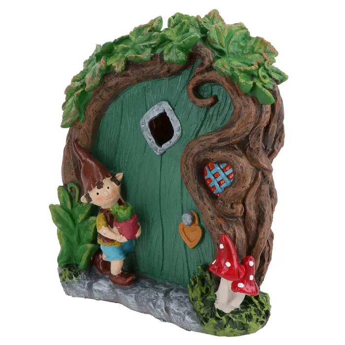 Solar Fairy Green Door House Statue Figurine Ornament Home Garden Yard