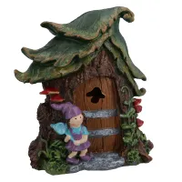 Solar Fairy Brown Door House Statue Figurine Ornament Home Garden Yard