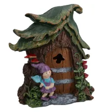 Solar Fairy Brown Door House Statue Figurine Ornament Home Garden Yard