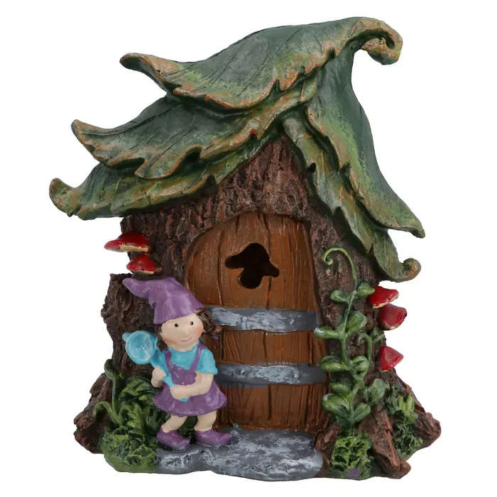 Solar Fairy Brown Door House Statue Figurine Ornament Home Garden Yard