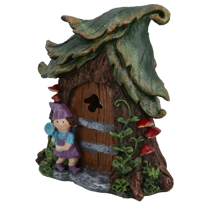 Solar Fairy Brown Door House Statue Figurine Ornament Home Garden Yard