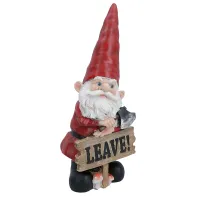 Gnome with Leave Sign Figurine Statue House Decor Ornament Garden Yard