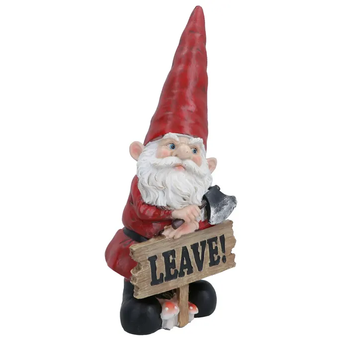 Gnome with Leave Sign Figurine Statue House Decor Ornament Garden Yard
