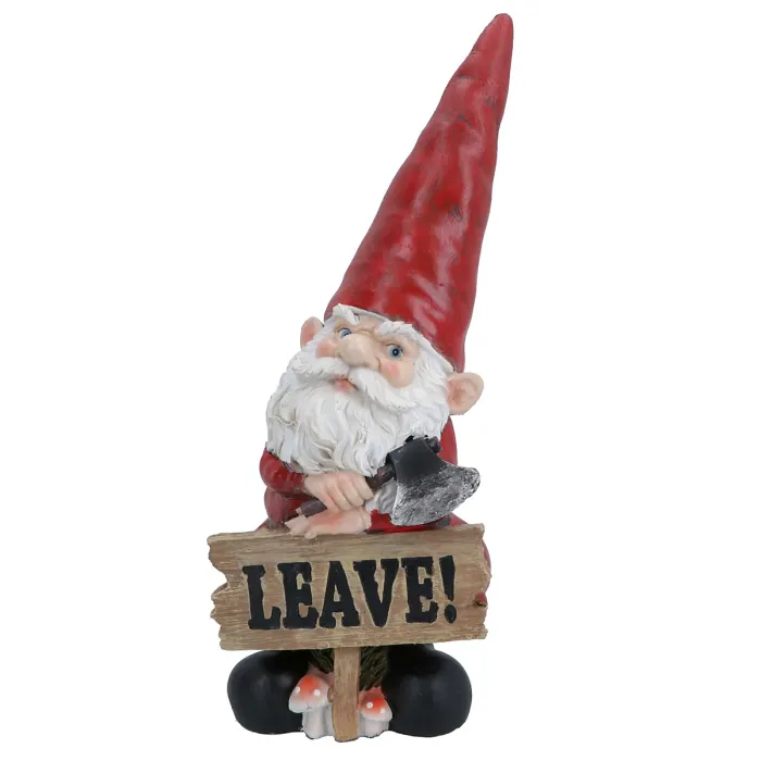 Gnome with Leave Sign Figurine Statue House Decor Ornament Garden Yard