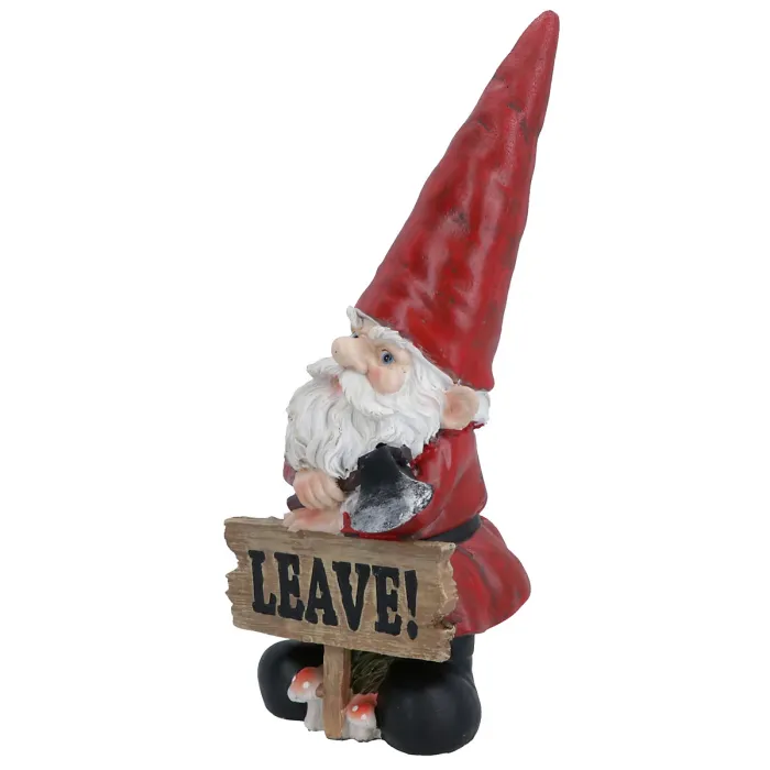 Gnome with Leave Sign Figurine Statue House Decor Ornament Garden Yard