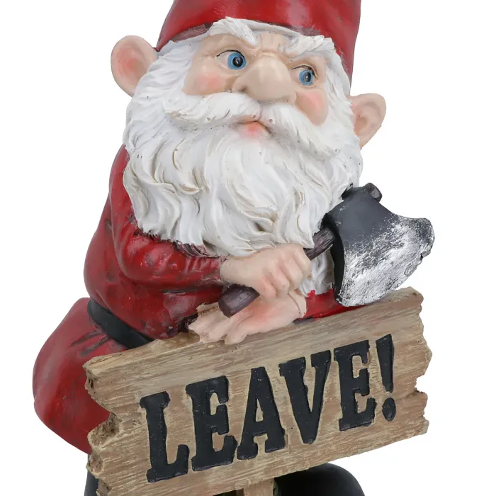 Gnome with Leave Sign Figurine Statue House Decor Ornament Garden Yard