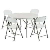 Harbour Housewares Folding Camping Picnic Table & Chair Set - 120cm (4ft) - White
