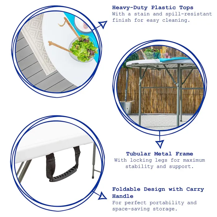 Harbour Housewares Folding Camping Picnic Table & Chair Set - 120cm (4ft) - White