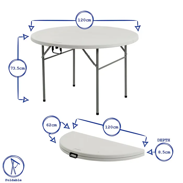 Harbour Housewares Folding Camping Picnic Table & Chair Set - 120cm (4ft) - White