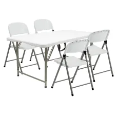 Harbour Housewares Height Adjustable Folding Camping Picnic Table & Chair Set - 120cm (4ft) - White