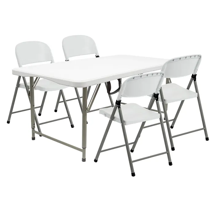 Harbour Housewares Height Adjustable Folding Camping Picnic Table & Chair Set - 120cm (4ft) - White