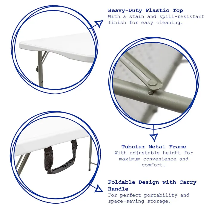 Harbour Housewares Height Adjustable Folding Camping Picnic Table & Chair Set - 120cm (4ft) - White