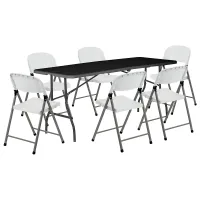 Harbour Housewares Folding Camping Picnic Table & Chair Set - 180cm (6ft) - Black