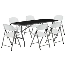 Harbour Housewares Folding Camping Picnic Table & Chair Set - 180cm (6ft) - Black