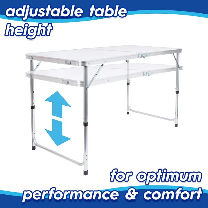 Harbour Housewares 5pc Height Adjustable Folding Picnic Table & Chairs Set - White - Portable Outdoor Garden Camping Furniture