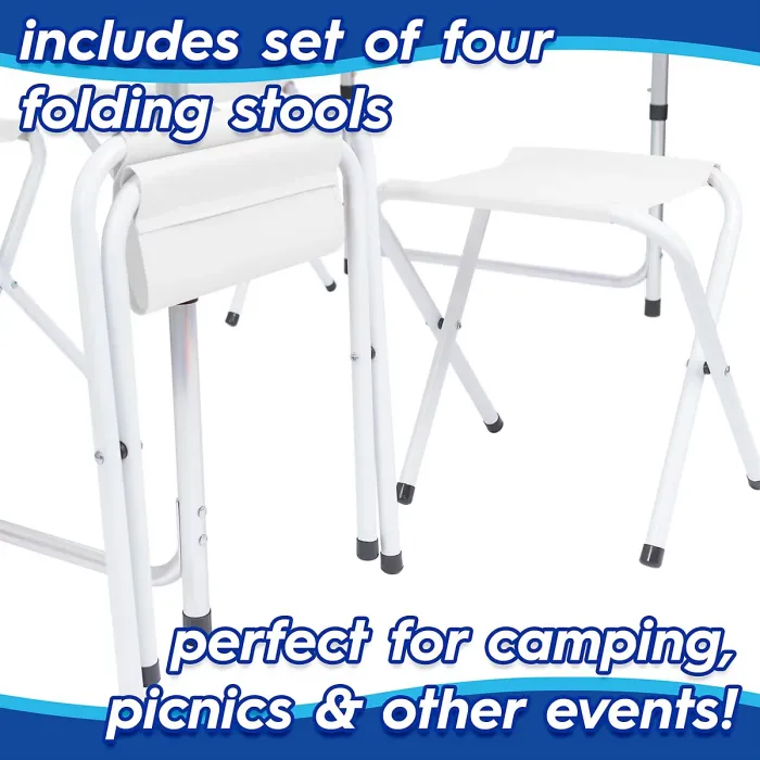 Harbour Housewares 5pc Height Adjustable Folding Picnic Table & Chairs Set - White - Portable Outdoor Garden Camping Furniture