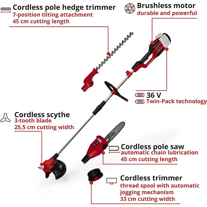Einhell GE-LM 36/4in1 18v 36v Cordless Brushless High Reach Multi Tool 2 x 2.5ah