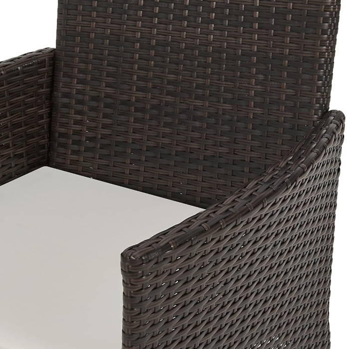 EVRE Copenhagen Brown Outdoor Rattan Bistro Set 3Pcs Wicker Table & Chairs Furniture Cushions Glass Table - NEXT DAY INC WEEKEND