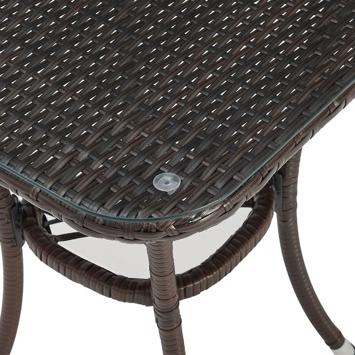 EVRE Copenhagen Brown Outdoor Rattan Bistro Set 3Pcs Wicker Table & Chairs Furniture Cushions Glass Table - NEXT DAY INC WEEKEND