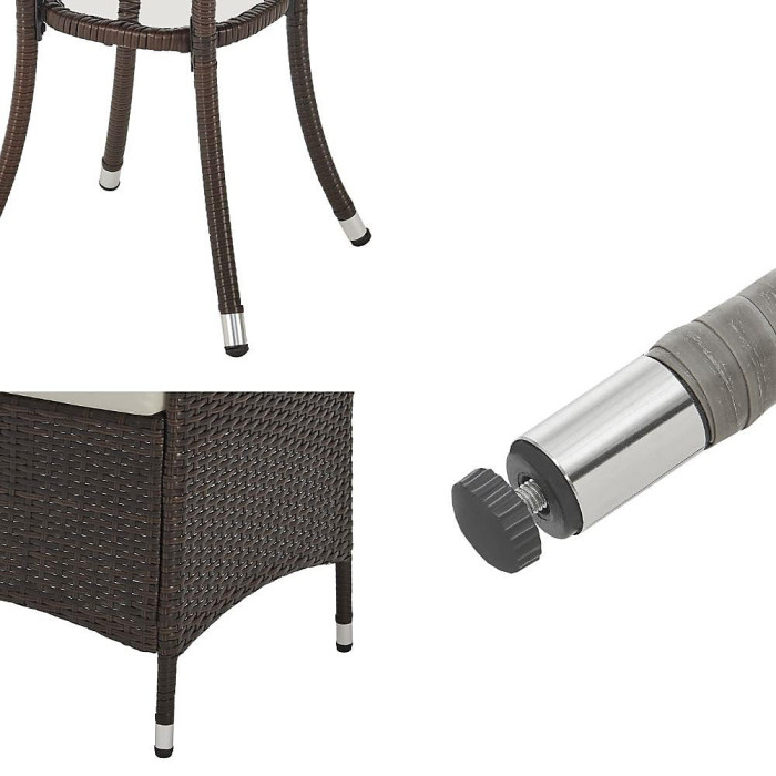 EVRE Copenhagen Brown Outdoor Rattan Bistro Set 3Pcs Wicker Table & Chairs Furniture Cushions Glass Table - NEXT DAY INC WEEKEND