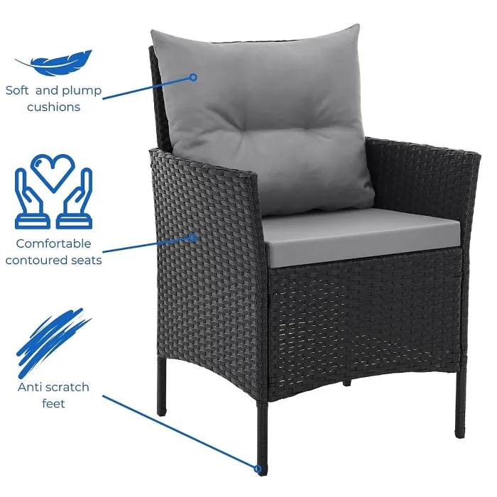 EVRE Anthracite Florence Garden Rattan Furniture Dining Set 4 Piece Seat Sofa Chair Outdoor Wicker