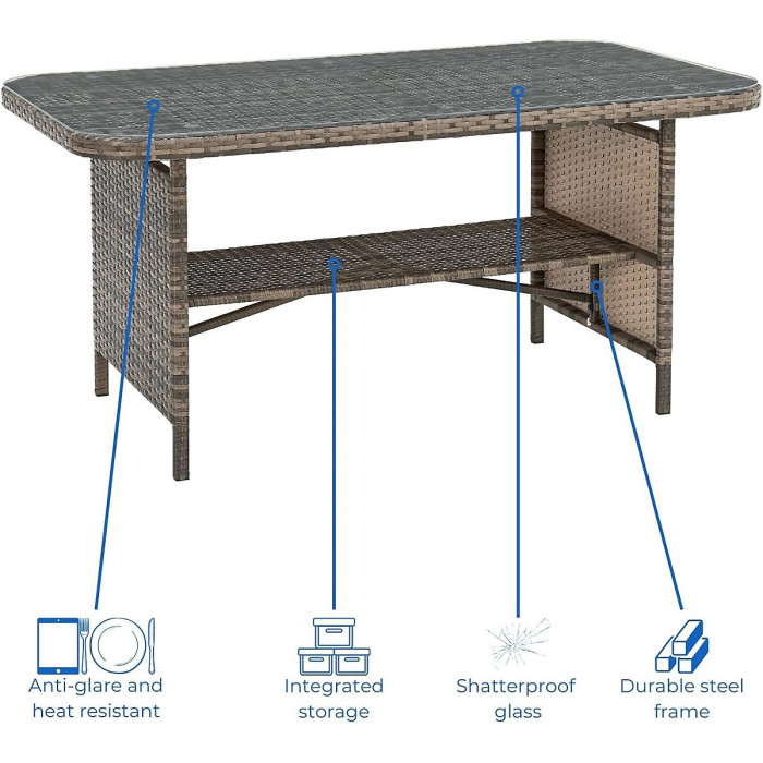 EVRE Brown Florence Garden Rattan Furniture Dining Set 4 Piece Seat Sofa Chair Outdoor Wicker Glass Top Table with Cushions
