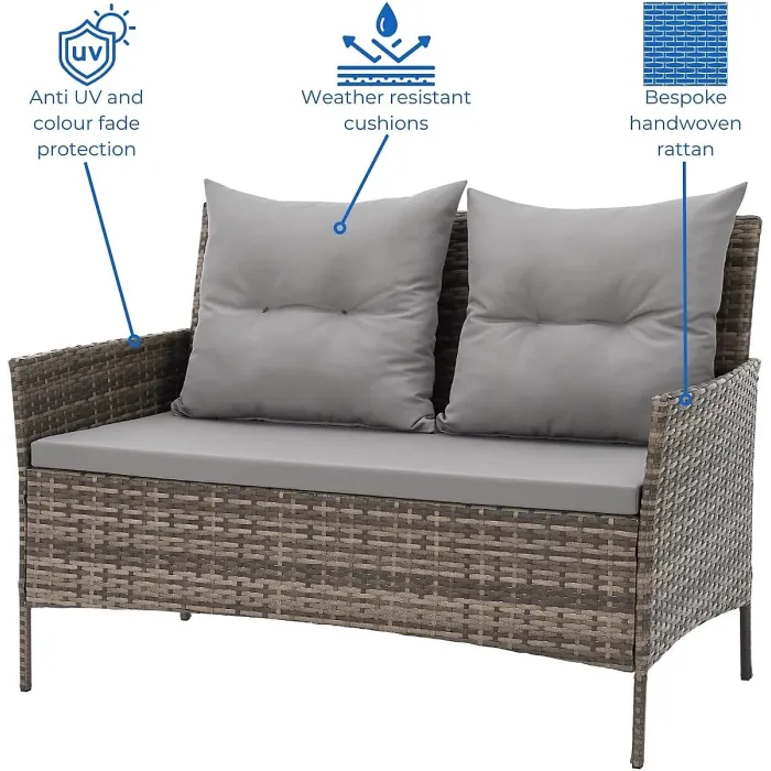 EVRE Brown Florence Garden Rattan Furniture Dining Set 4 Piece Seat Sofa Chair Outdoor Wicker Glass Top Table with Cushions