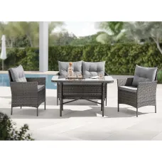 EVRE Mixed Grey Florence Garden Rattan Furniture Dining Set 4 Piece Seat Sofa Chair Outdoor Wicker