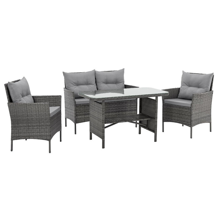 EVRE Mixed Grey Florence Garden Rattan Furniture Dining Set 4 Piece Seat Sofa Chair Outdoor Wicker
