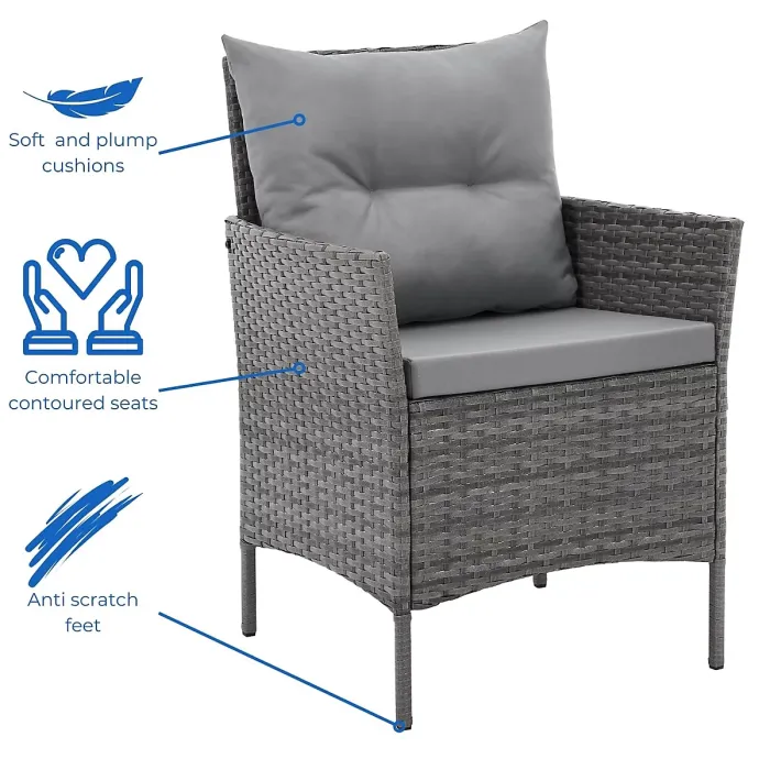 EVRE Mixed Grey Florence Garden Rattan Furniture Dining Set 4 Piece Seat Sofa Chair Outdoor Wicker