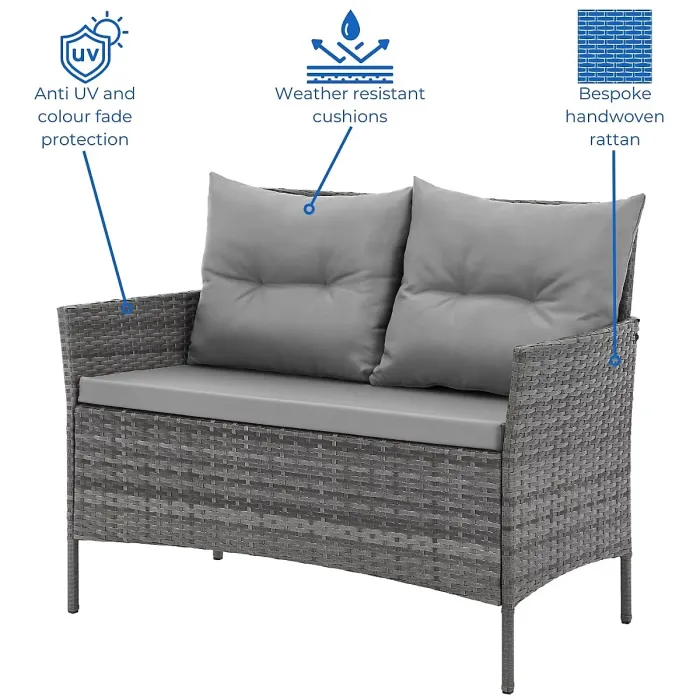 EVRE Mixed Grey Florence Garden Rattan Furniture Dining Set 4 Piece Seat Sofa Chair Outdoor Wicker