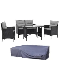 EVRE Anthracite Florence Garden Rattan Furniture Dining Set 4 Piece Seat Chair Outdoor Wicker Cover
